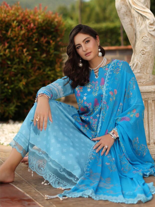 Charizma Summer Lawn Chapter 3 - CH6-19 (Sky Blue Floral Printed Lawn 3Pc)