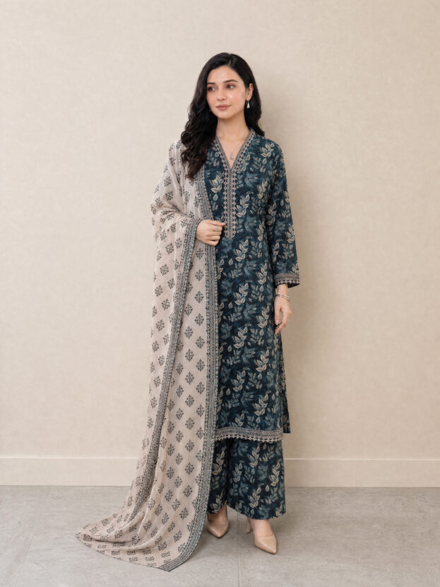 Melis - Grey Rotary Print Lawn Suit with Printed Trouser