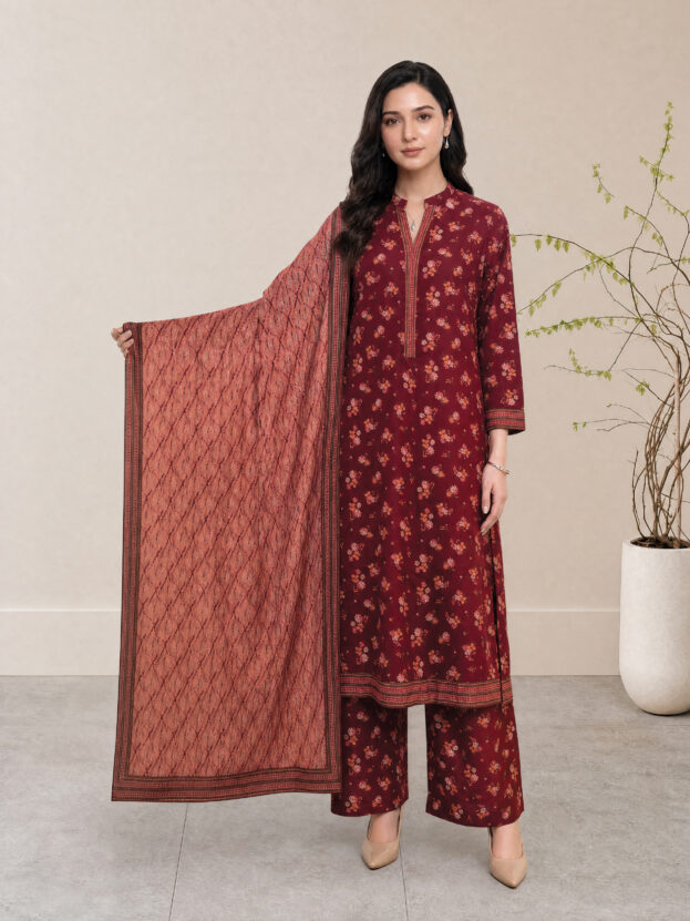 Melis - Rust Brown Rotary Print Lawn Suit with Printed Trouser