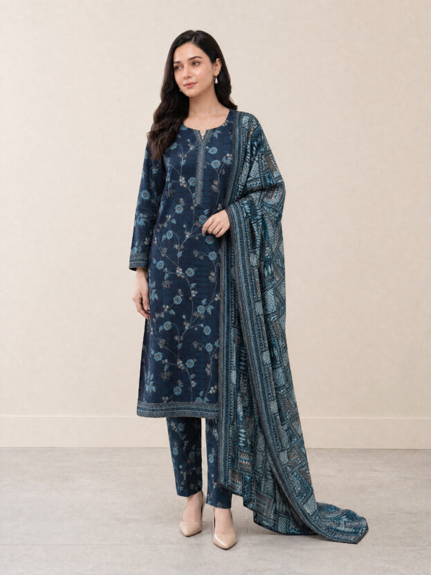 Melis - Slate Blue Rotary Print Lawn Suit with Printed Trouser