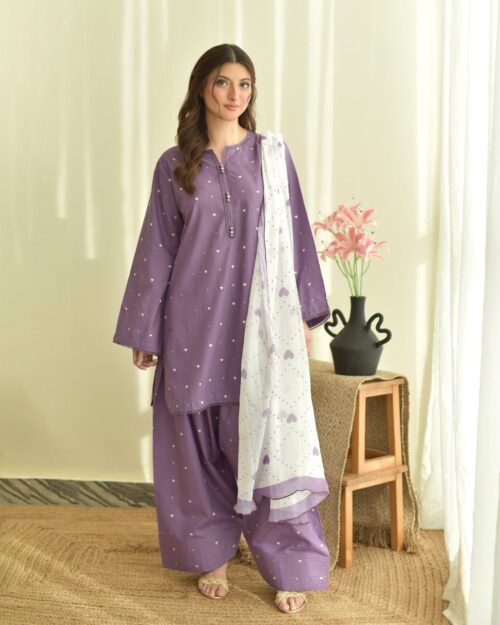 PURPLE HEART EMBROIDERED LAWN 3PC WITH CHIFFON DUPPATA