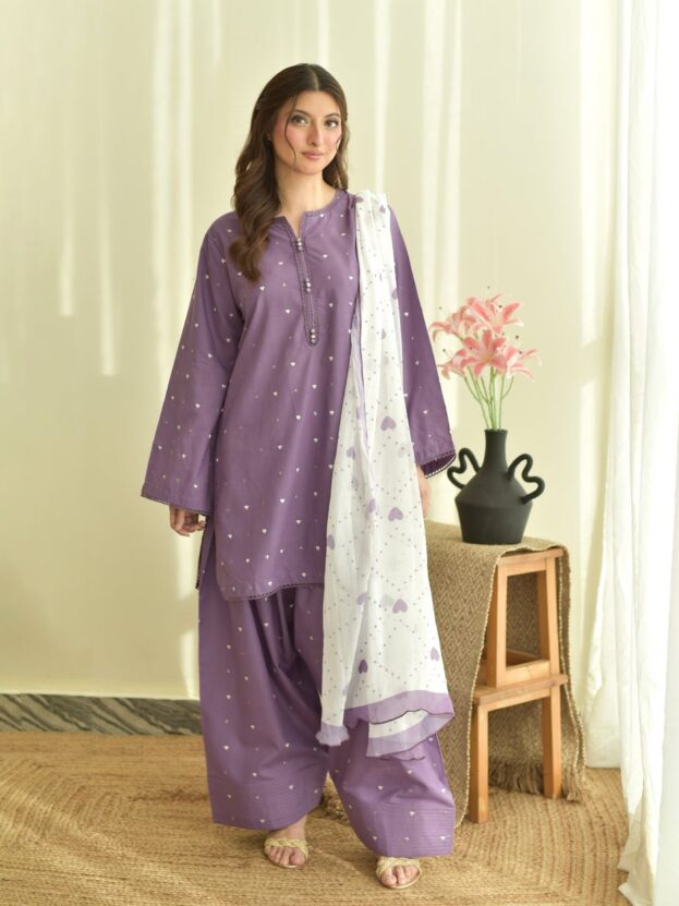 PURPLE HEART EMBROIDERED LAWN 3PC WITH CHIFFON DUPPATA