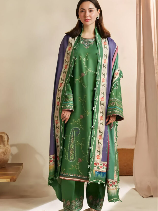 COCO WINTER 2026 EMBROIDERED UNSTICHED DHANAK 3PC WITH PASHMINA WOOL SHAWL