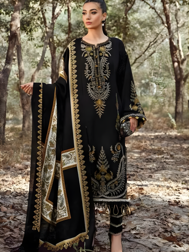 MARIA.B WINTER 2026 EMBROIDERED UNSTICHED DHANAK 3PC WITH PASHMINA WOOL SHAWL