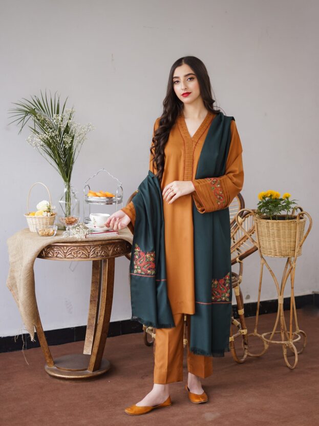 CARAMEL WINTER 2026 EMBROIDERED UNSTICHED DHANAK 3PC WITH EMBROIDERED DHANAK SHAWL