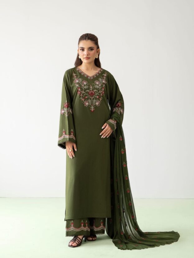 NISA WINTER 2026 EMBROIDERED UNSTICHED DHANAK 3PC WITH EMBROIDERED DHANAK SHAWL