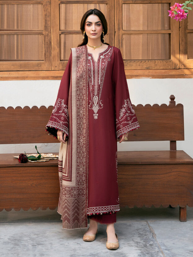 SAAKIN IZEL WINTER 2026 EMBROIDERED UNSTICHED DHANAK 3PC WITH PASHMINA WOOL SHAWL