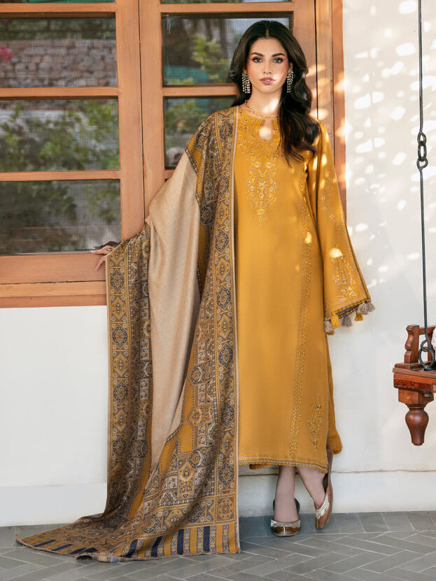 MEHR IZEL WINTER 2026 EMBROIDERED UNSTICHED DHANAK 3PC WITH PASHMINA WOOL SHAWL